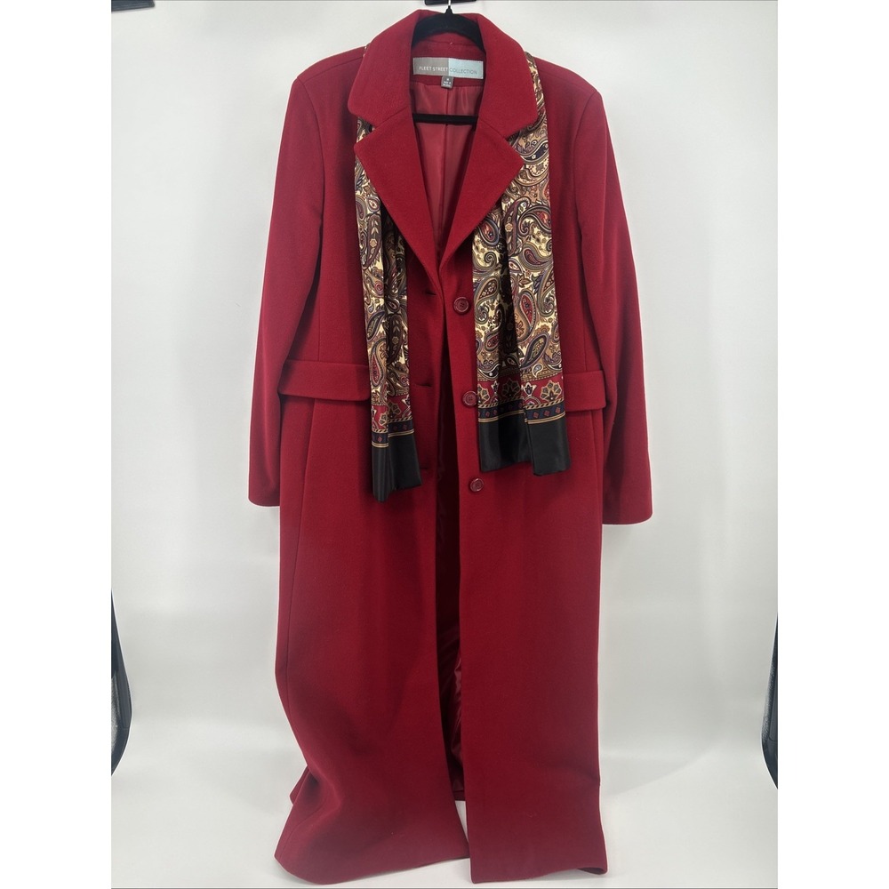 VTG Fleet Street Red Wool/Cashmere Trench Coat Sz 16 Quiet Luxury Dark Academia